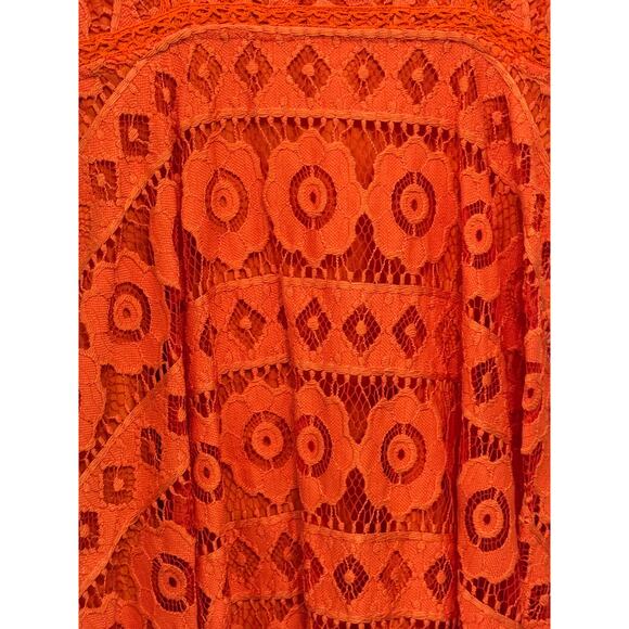 Free People Just Like Honey Orange Coral Lace Handkerchief Asymmetrical Dress - Picture 9 of 15
